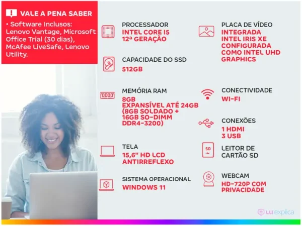Notebook Lenovo IdeaPad 1i Intel Core i5 - 8GB RAM SSD 512GB Windows 11 15,6” 15IAU7 - Imagem 2