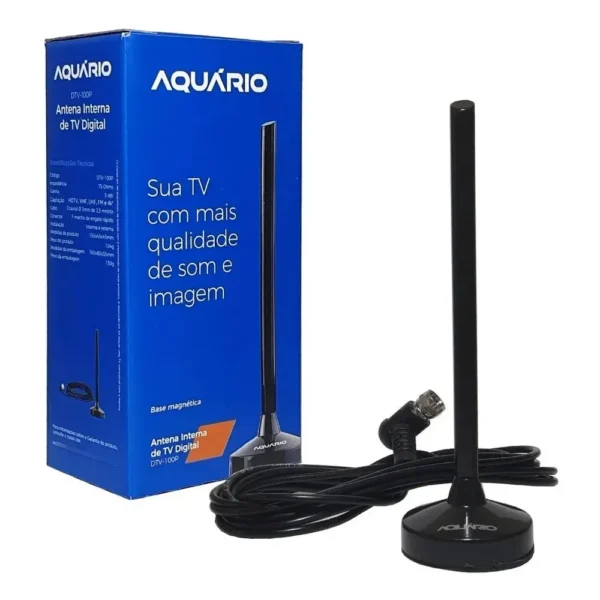 Antena para TV Digital HDTV/VHF/UHF 3Dbi cabo 2,5 Metros Base Magnética STV-100P Aquário