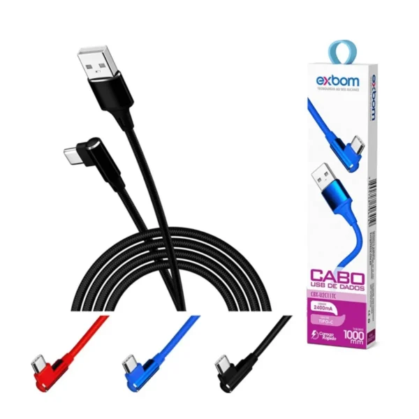 Cabo de Dados 1 Metro USB Tipo C Curvo 2.4A CBX-U2C11TC Exbom