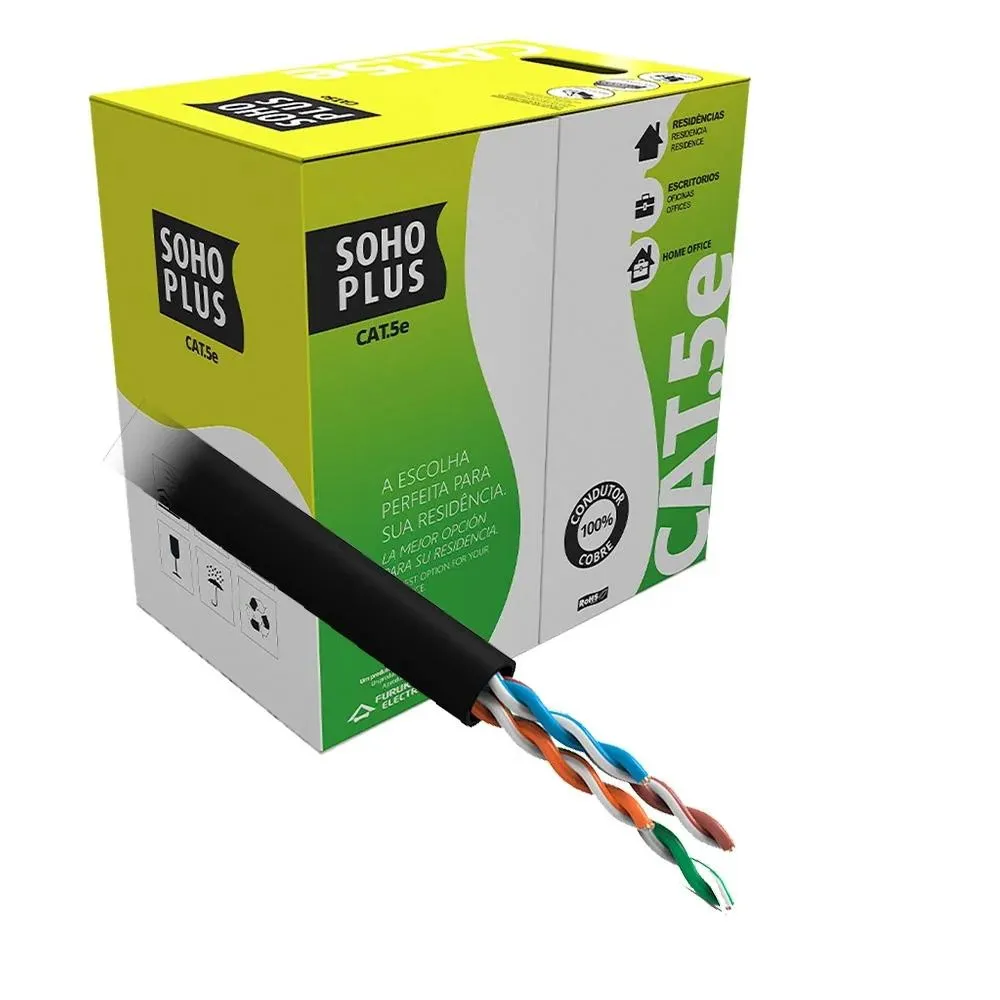 CABO DE REDE LAN 4 PARES CAT5E 305M PRETO 100% COBRE SOHO PLUS FURUKAWA -NAC - Imagem 2