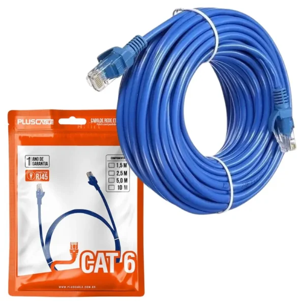 Cabo de Rede Patch Cord Cat6 10 Metros Crimpado Pc-ETH6U100BL Pluscable