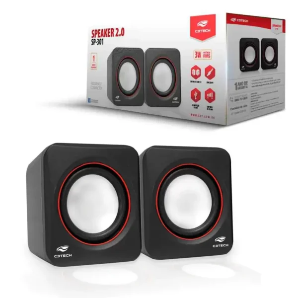 CAIXA DE SOM 3 WATTS RMS P2-USB 2.0 SP-301BK PRETA C3 TECH