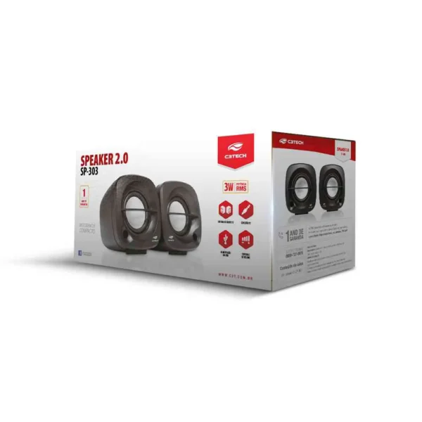 CAIXA DE SOM 3 WATTS RMS P2-USB 2.0 SP-303BK PRETA C3 TECH