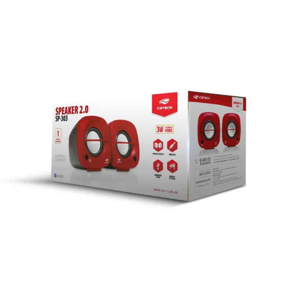 Caixa de Som 3 Watts RMS P2-USB 2.0 SP-303RD Vermelha C3 Tech