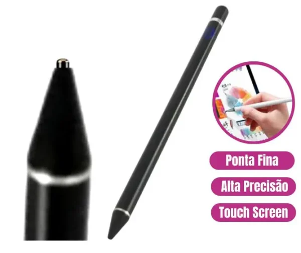 Caneta Touch Screen Capacitiva Com Ponta Fina Compatível Com Celular Tablet Notebook Preta - Casetal