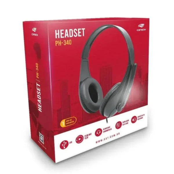 FONE DE OUVIDO HEADSET COM MICROFONE USB PH-340 PRETO C3TECH