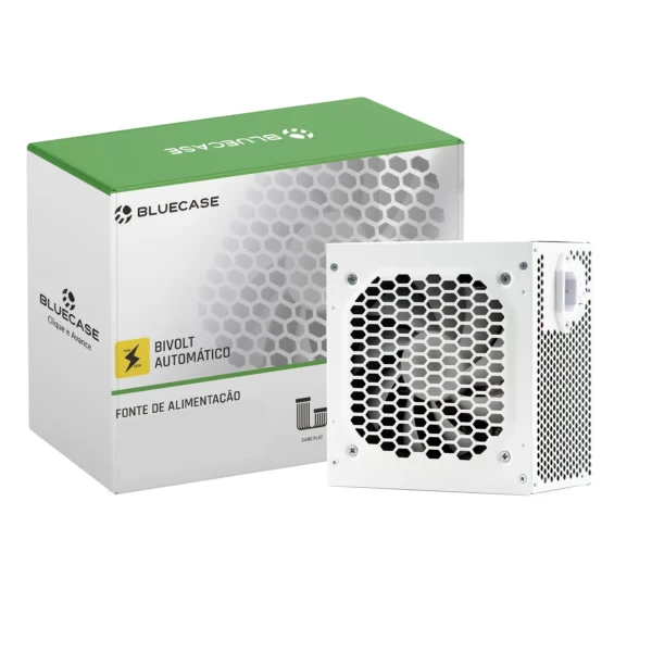 Fonte ATX 500W Real Bivolt Automática com cabo Força BLU500-ATPS2W Branca Bluecase