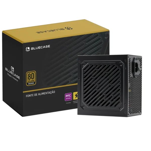 Fonte Atx 600W Real 80 Plus PFC Ativo Bivolt Automática Com Cabo Força EZ8898B Bluecase