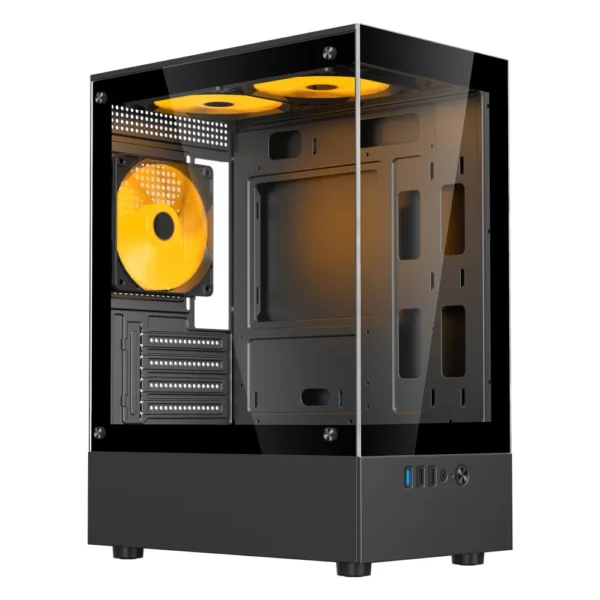 Gabinete Gamer Lateral em Vidro Temperado USB 3.0 sem Fonte 3 Coolers Led Ambar Preto BG-053 Nuker V2 Pro Bluecase