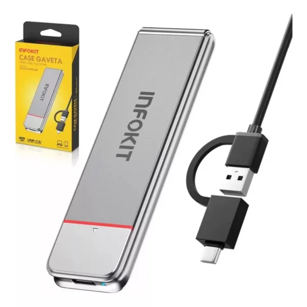 Gaveta / Case para SSD M.2 NVMe com cabo Tipo-C USB 3.1 ECASE-M2NV80 INFOKIT