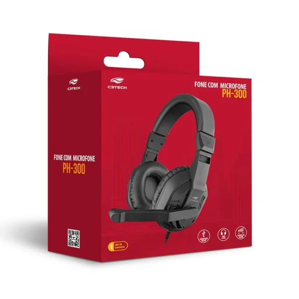 Headset Conexão USB 2.0 com Microfone Stereo Confortável PH-300BK Preto C3 Tech - Imagem 2