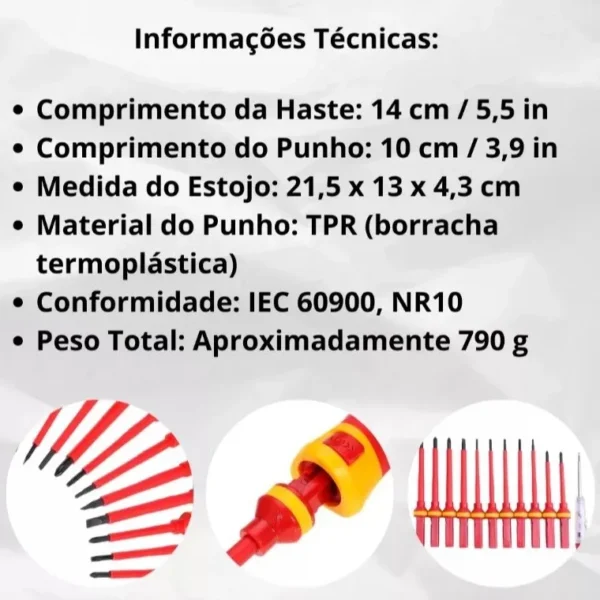 Jogo de Chaves Isoladas Mutável 11 Peças + Chave de Teste PRO-CKV5013 Exbom - Imagem 3