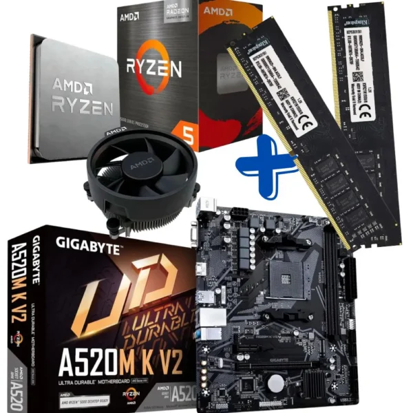 Kit - AMD Ryzen 5 5600GT 3.6Ghz Box + Placa Mãe AM4 DDR4 NVMe A520M K V2 Gigabyte + Memória 32Gb/DDR4