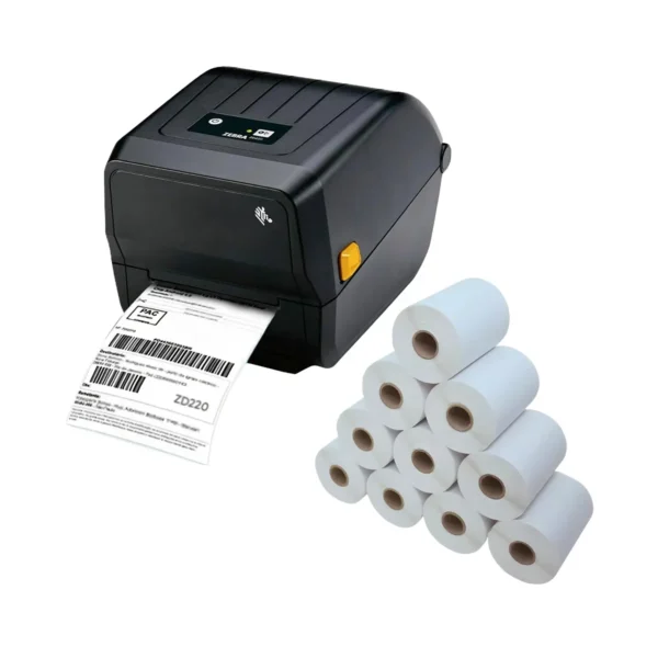 Kit Impressora Térmica Zebra ZD220 com Etiquetas Térmica