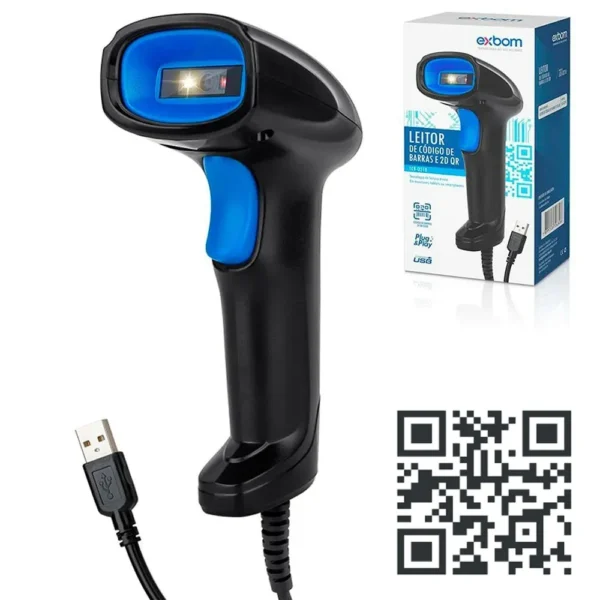 Leitor de Código de Barras QRCode e 2D CMOS com cabo USB LCB-Q210 Exbom