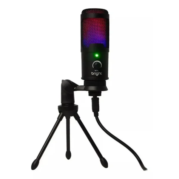 Microfone de Mesa Streamer USB Leds RGB com Tripé 180º ST001 Bright