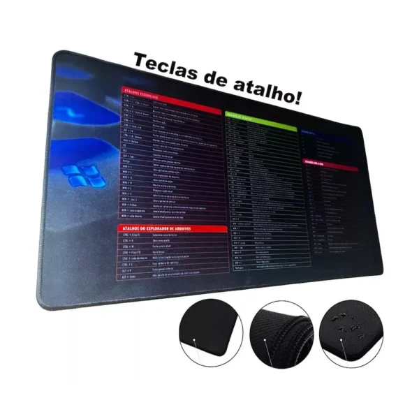 MOUSE PAD GAMER ATALHOS WINDOWS 70X35CM BORDA COSTURADA MP-7035C EXBOM