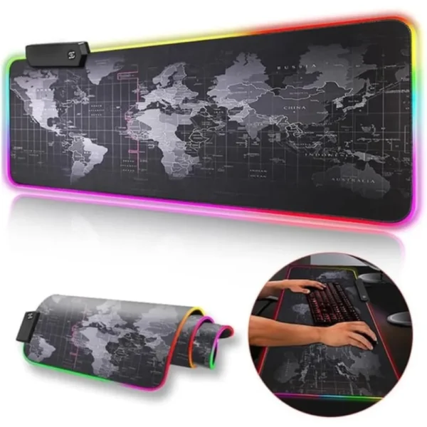 Mouse Pad Gamer Borda com Leds RGB 80X30cm Speed Mapa Mundi Exbom - Imagem 3