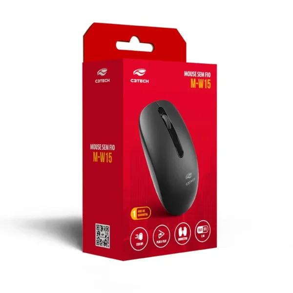 Mouse sem fio Wi-Fi 1200Dpi M-W15RBK Preto C3 Tech
