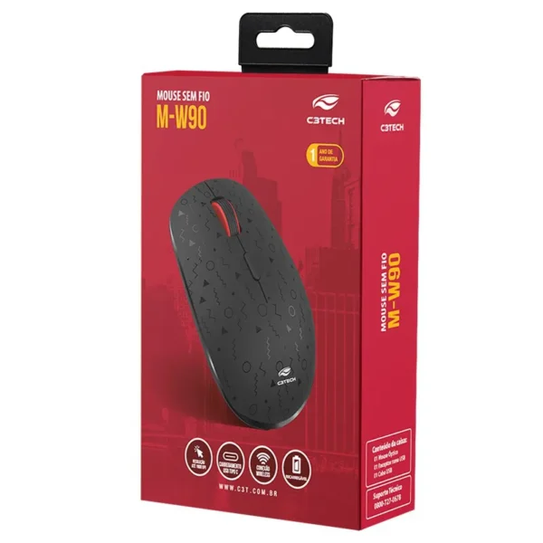 Mouse sem fio Wi-Fi 1600DPI com Bateria Recarregável M-W90 C3 Tech