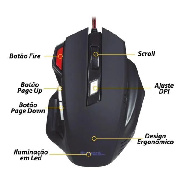 Mouse USB Gamer Pro 2400Dpi 0465 Preto Bright - Imagem 3