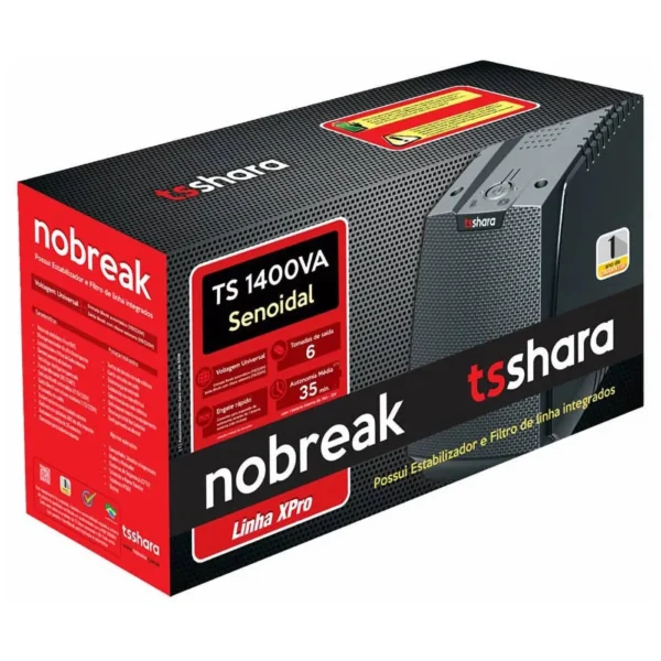 Nobreak 1400VA Senoidal Ent/Saida Bivolt com 6 Tomadas 1 Bateria Interna + Expansão TS Shara
