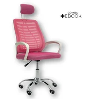 Cadeira Escritório Diretor Tela Mesh Com Encosto De Cabeça - Rosa + Ebook -NAC