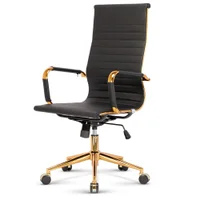 Cadeira Escritório Giratória Alta Presidente Anm03p Anima Esteirinha Pu Preto Base Rodízio Dourada -NAC