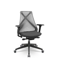 Cadeira Escritório Presidente Tela Bix-X+ Preta Autocompensador Slider Braços 4D Shift Plaxmetal Encosto Cinza e Assento Poliéster Cinza -NAC