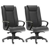 Kit 02 Cadeiras De Escritório Presidente Executiva New Onix F02 Couro Ecológico Preto - Lyam Decor -NAC