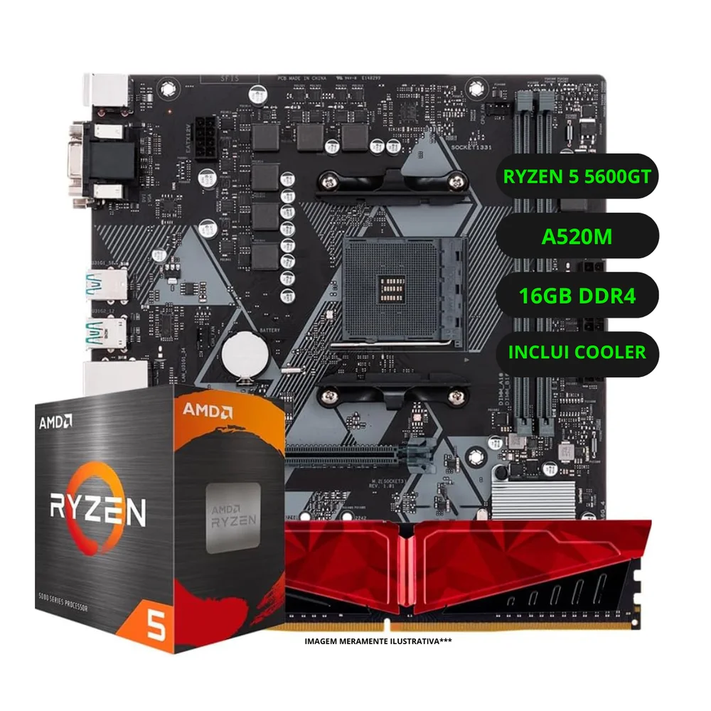 Kit Upgrade Amd Ryzen 5 5600gt Vega 8 Placa Mãe A520 Memória Ram 16gb Ddr4 -NAC