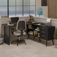 Mesa De Escritório Em L 3 Gavetas Preto Lisboa Madesa -NAC