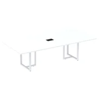 Mesa De Reunião Com Caixa De Tomada Retangular 200 X 90 Cm Pé Tub Pe25 Em Mdp Branco Base Branca -NAC