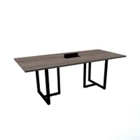 Mesa De Reunião Com Caixa De Tomada Retangular 200 X 90 Cm Pé Tubular Pe25 Em Mdp Walnut Base Preta -NAC