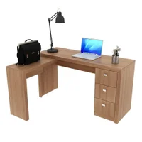 Mesa Em L Para Escritório 3 Gavetas Me4101 Amêndoa - Tecno Mobili -NAC