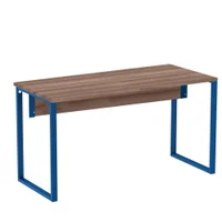 Mesa Escritório P25 Tub Pandin 150 Cm (larg) X 70 Cm (prof) Tampo Mdp Walnut Pé Aço Tubular Azul -NAC