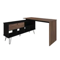 Mesa Escrivaninha Para Escritório Dubai Adaptável | Artany Cor:preto/ipê -NAC