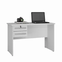 Mesa Escrivaninha Para Pc Computador Home Office Estudo Cpu 2 Gavetas Quarto Escritório Mdf Branco -NAC