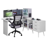 Mesa Para Computador Gamer Em L 3 Gavetas Branco Lisboa Madesa -NAC