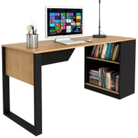 Mesa Para Escritório Com Armário Lateral 160 Cm Amêndoa/preto -NAC