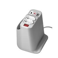 Extensão Elétrica de Mesa OCTOO, com 2 Tomadas, USB e USB-C, Apoio para Celular e Porta Objetos, Prata - 10071 -NAC