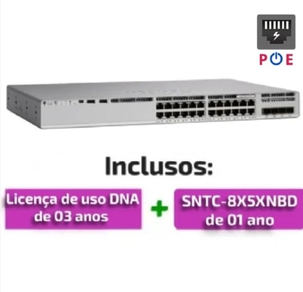 Switch Cisco Catalyst 9200L 24 Portas Gigabit - PoE+ - 4x SFP+ - Gerenciável - Layer3 - MPN: C9200L-24P-4X-E -NAC