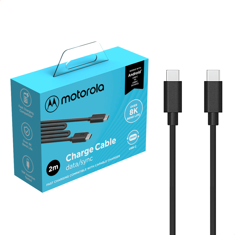 Cabo de Dados Motorola Original USB-C Para USB-C de 2 Metros -NAC